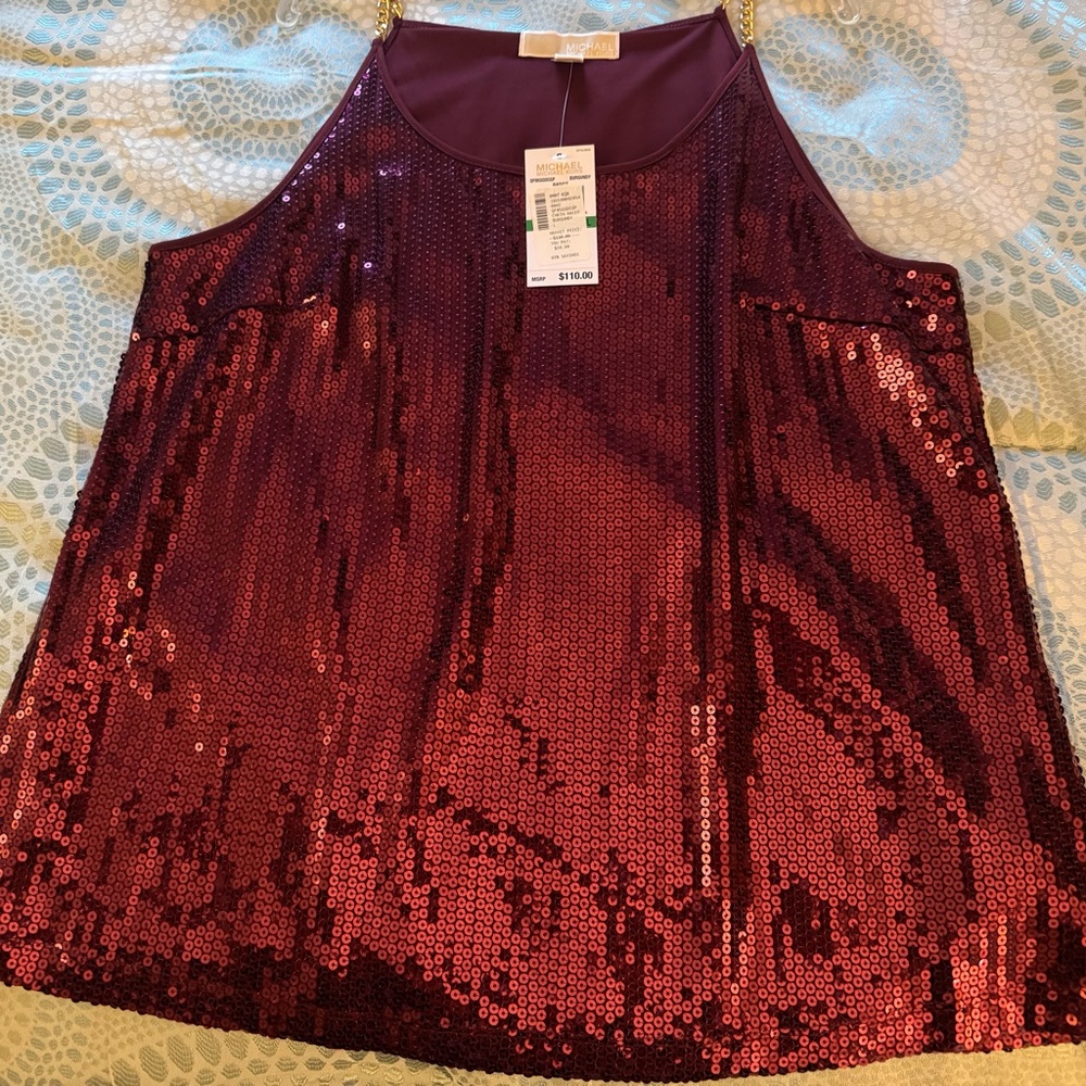 Sequin Tank Top in Burgundy